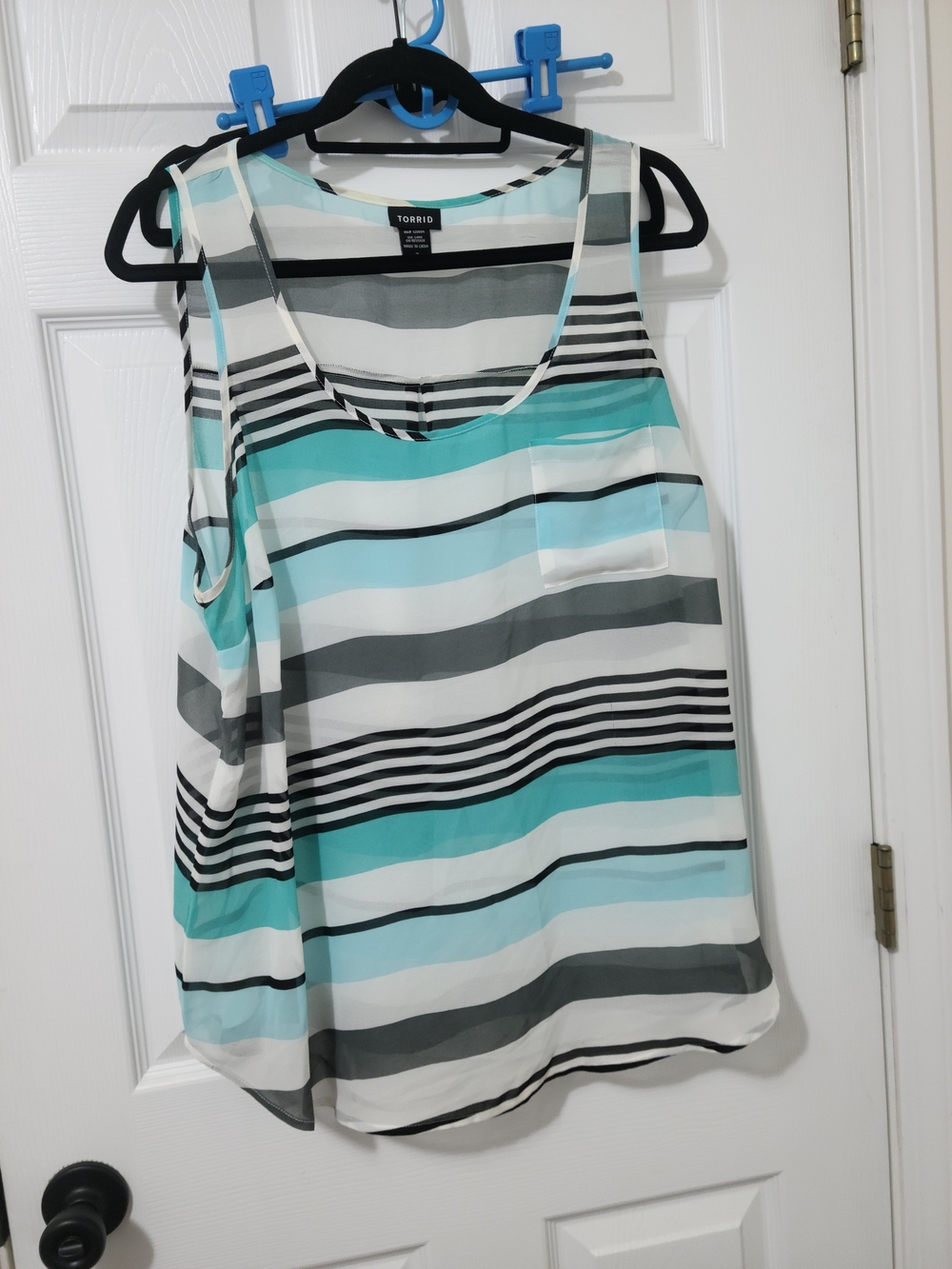 Torrid Striped Scoop Neck Tank Top in Aqua/Black/White